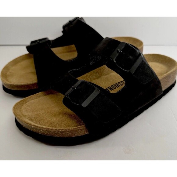 Womens Cushionaire Black Cork Footbed Sandals Size 6.5 EUC - Picture 2 of 9